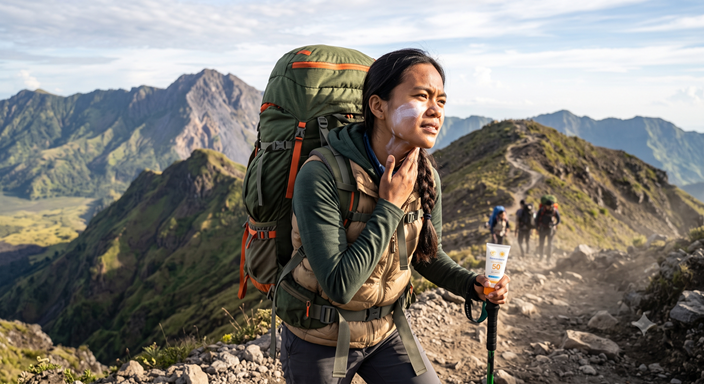 Wanita mengoleskan sunscreen - Photo By Gemini AI